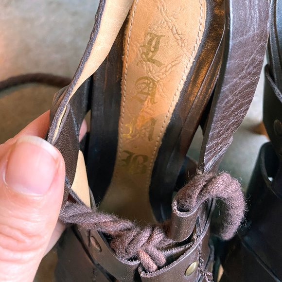 L.A.M.B. Brown Leather Wedge Sandals - Picture 4 of 6